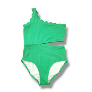 Girls XL 14-16 Scallop Trim One Shoulder Swimsuit Clover Green